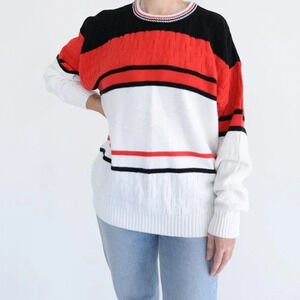 Vintage Sears Black/Red/Cream Knit  Crewneck Sweater Size 44 L